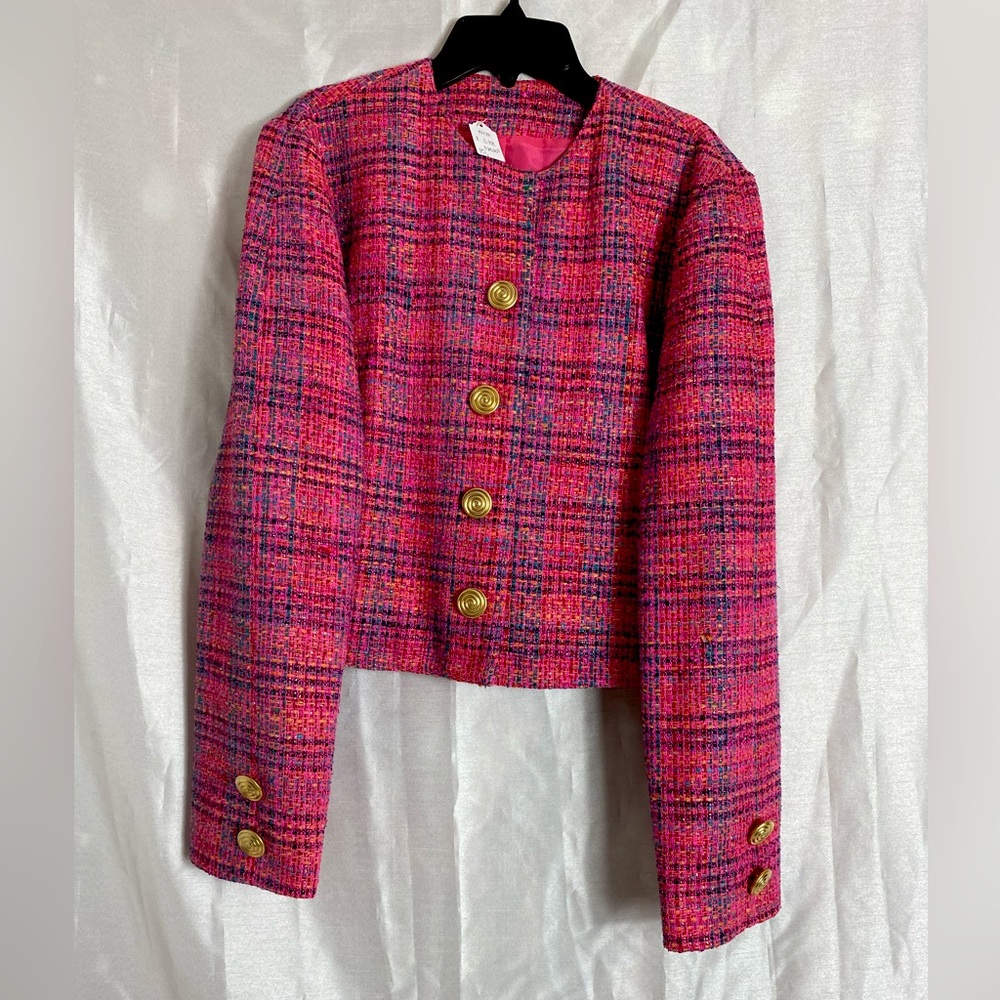 Doncaster Pink Plaid Blazer with Gold Buttons
